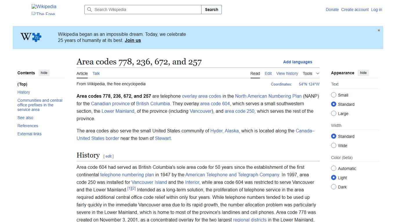 Area codes 778, 236, 672, and 257 - Wikipedia